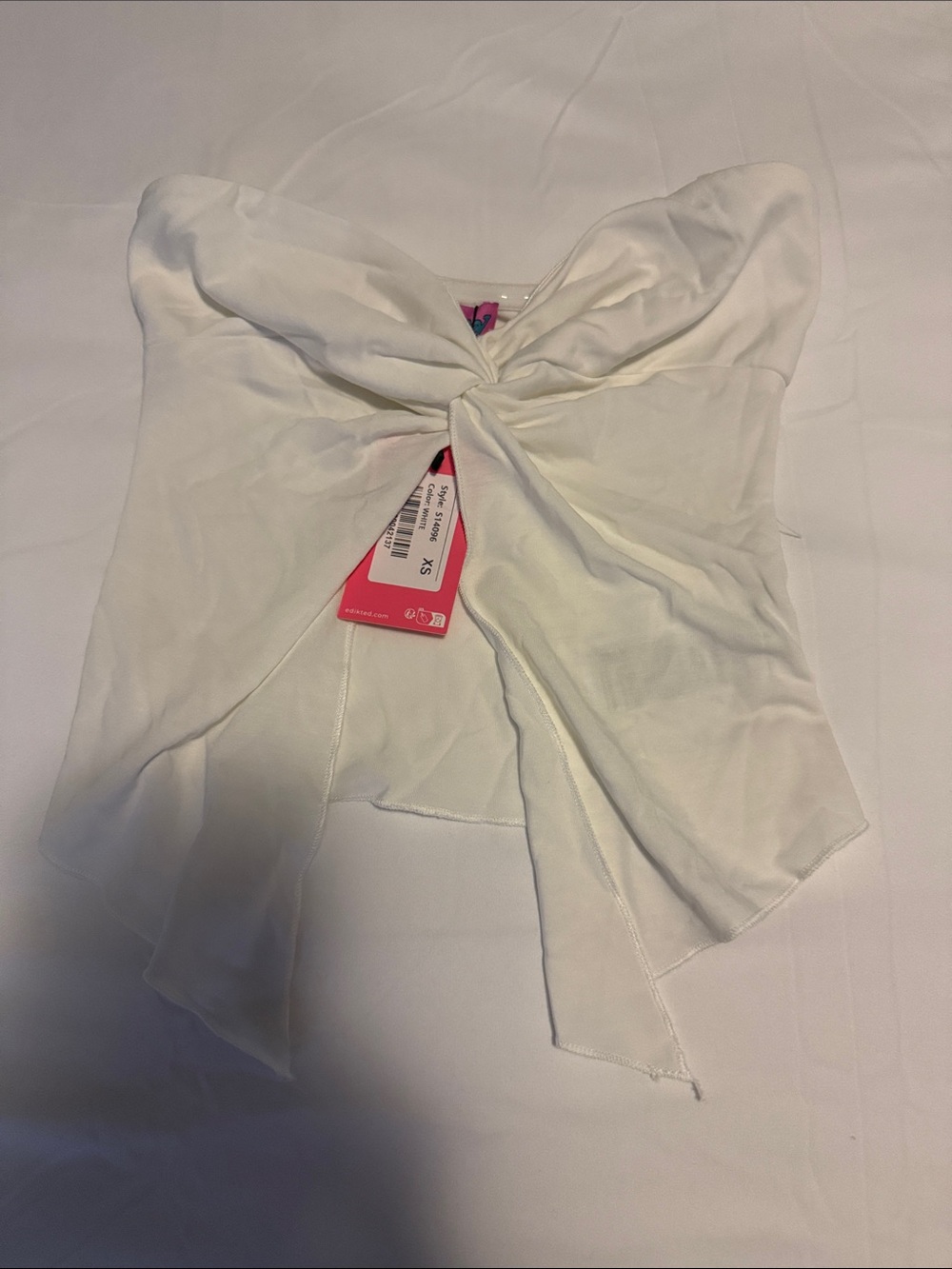 White Twist-Front Strapless Tube Top